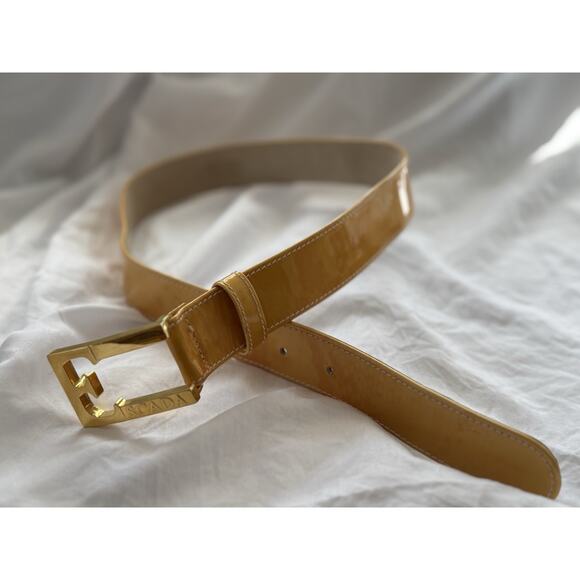 Vintage Escada Yellow Patent Leather Women\'s Belt Size 34 Logo Buckle main image 6